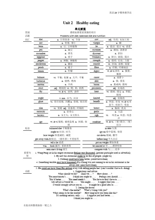 人教版高中英语必修三Unit 2 Healthy eating Period 1 Warming up and reading 