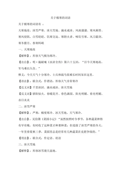 关于极寒的词语