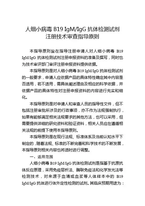人细小病毒B19IgMIgG抗体检测试剂注册技术审查指导原则