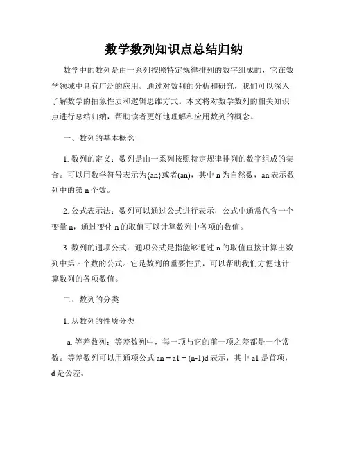数学数列知识点总结归纳
