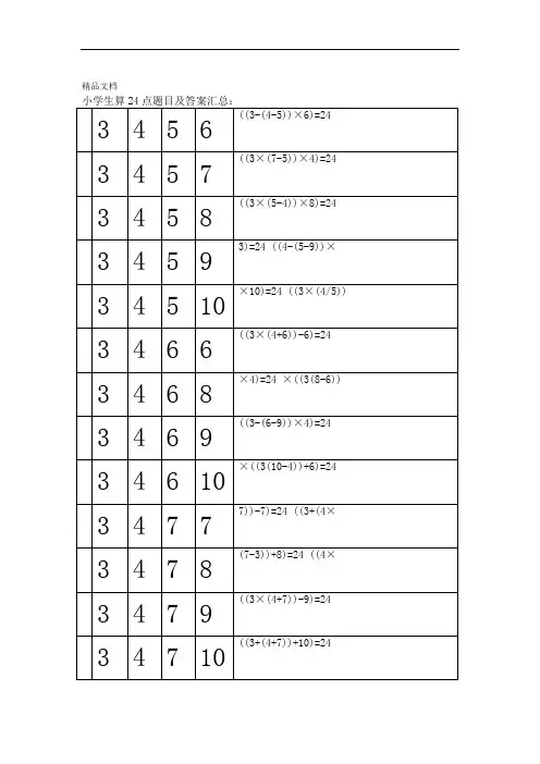 小学生算24点题目及答案汇总 2
