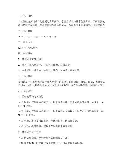 关于显微镜实训报告范文