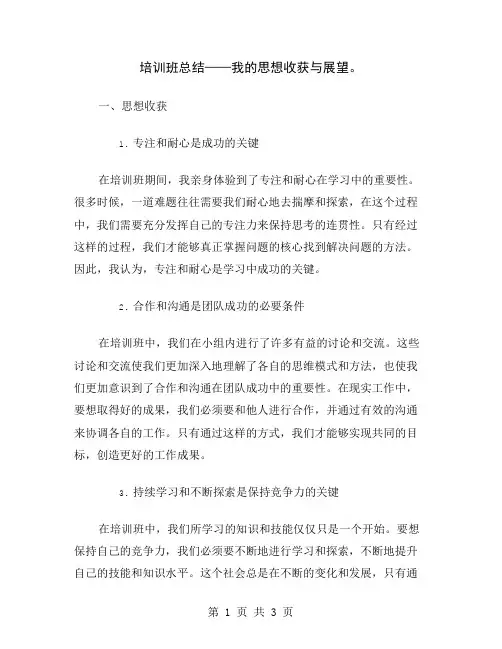 培训班总结——我的思想收获与展望