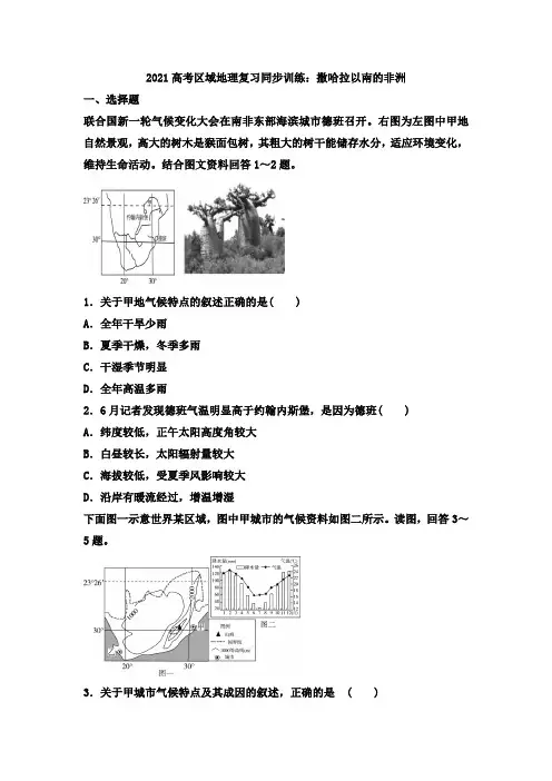 2021年高考区域地理复习同步训练：撒哈拉以南的非洲