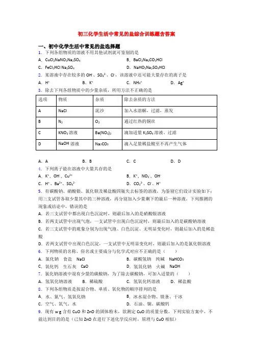 初三化学生活中常见的盐综合训练题含答案