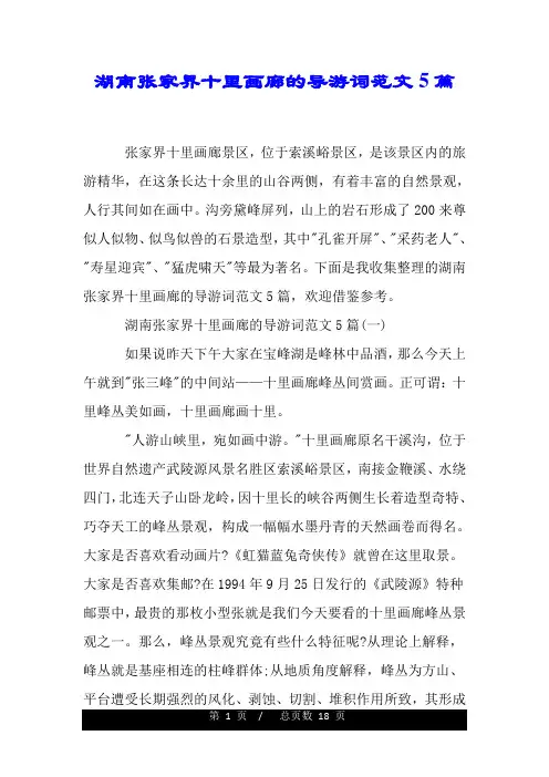 湖南张家界十里画廊的导游词范文5篇.doc