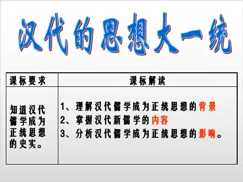高考历史一轮复习复习：岳麓版必修三汉代的思想大一统(共15张PPT)