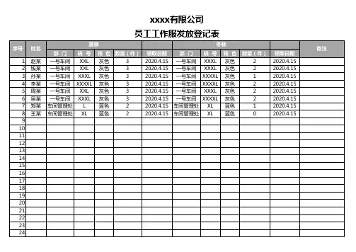 员工工作服发放表表格模板