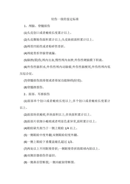 轻伤一级的鉴定标准