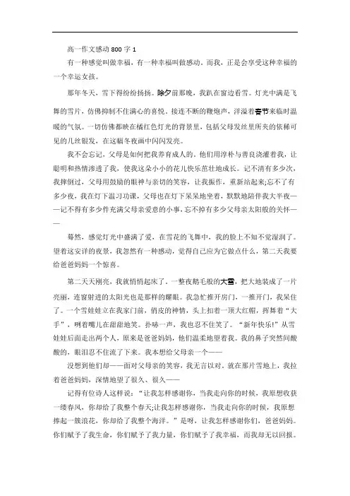 高一作文感动800字例文五篇