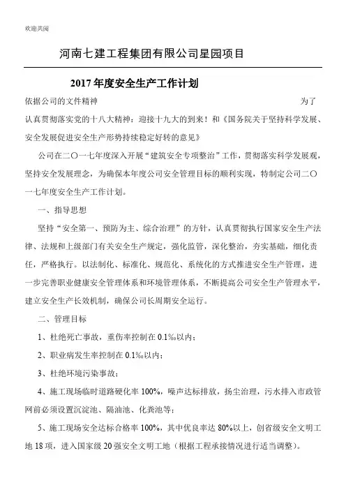 2017年度安全生产工作规划