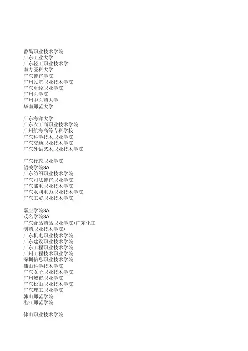 广东三A院校及地址...