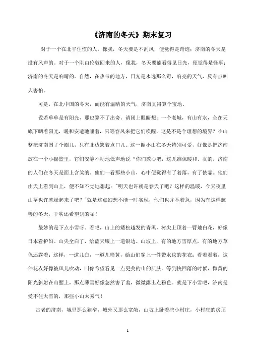济南的冬天  期末复习测试