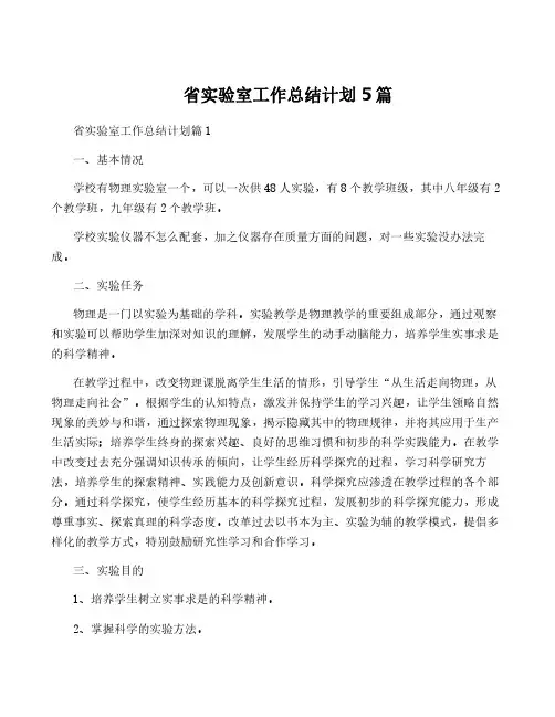 省实验室工作计划5篇