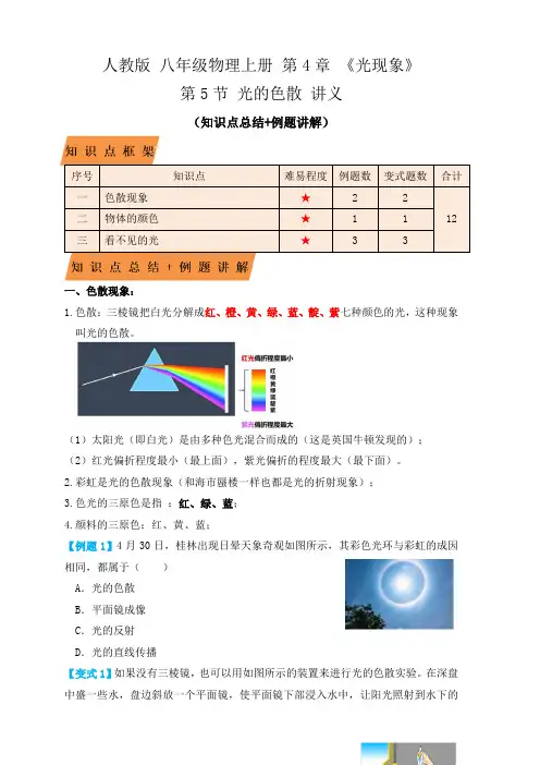4.5光的色散(知识点+例题)(原卷版)