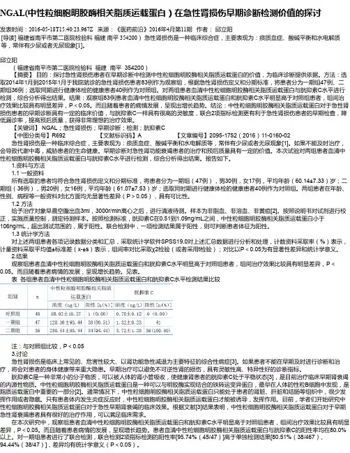 NGAL(中性粒细胞明胶酶相关脂质运载蛋白)在急性肾损伤早期诊断检