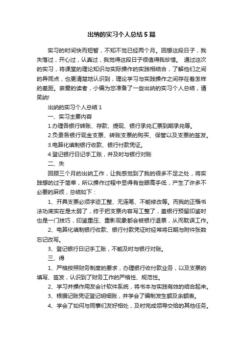 出纳的实习个人总结5篇