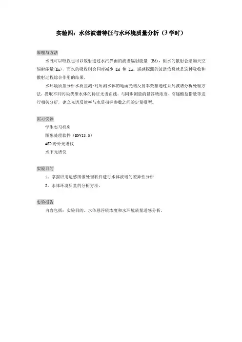 遥感地学分析实验——实验四：水体波谱特征与水环境质量分析