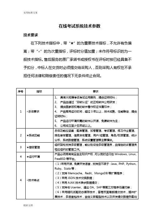 在线考试系统技术全参数