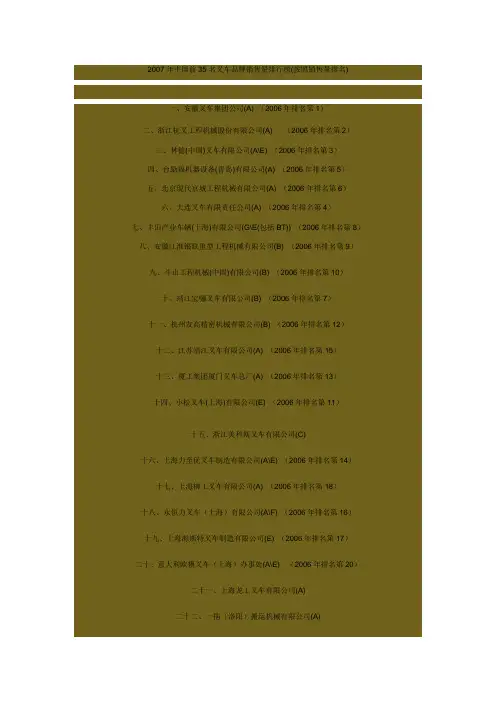 2007年中国前35名叉车品牌销售量排行榜