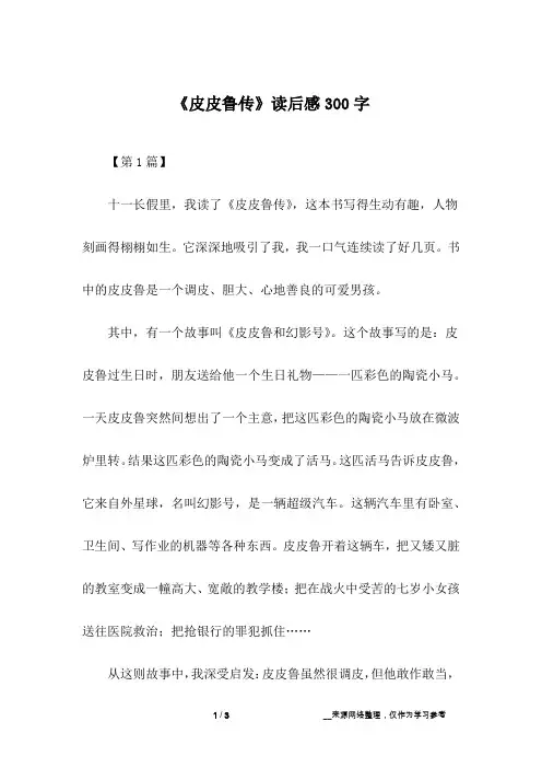 《皮皮鲁传》读后感300字