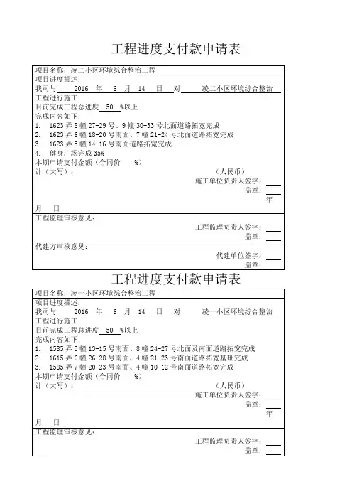 工程进度款支付申请表