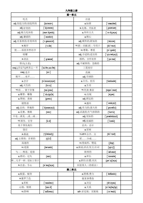 九上单词表
