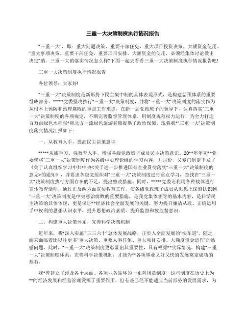 三重一大决策制度执行情况报告