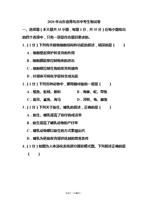 2020年山东省青岛市中考生物试题 