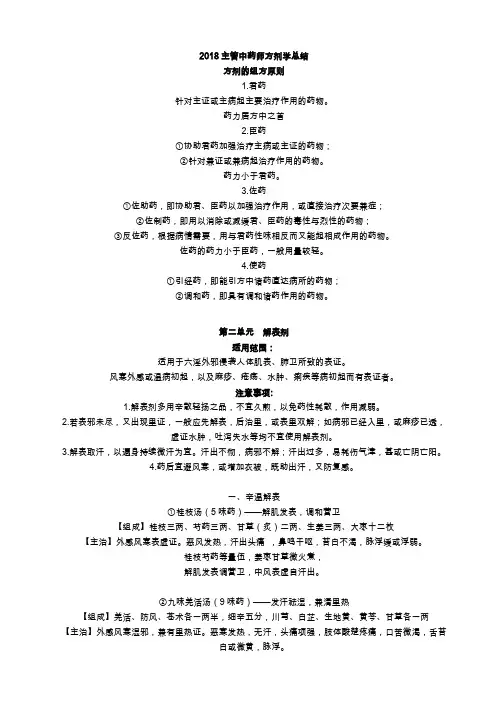 2018主管中药师方剂学总结