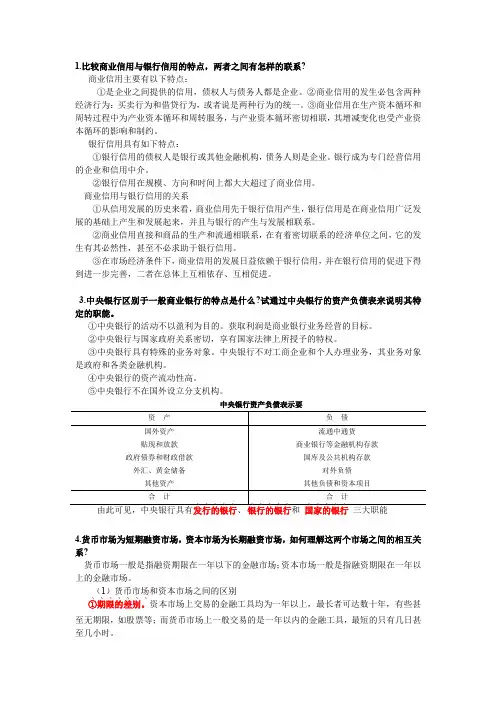 金融学期末复习重点