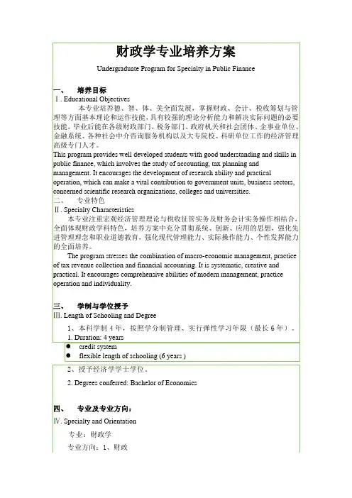 财政学专业培养方案