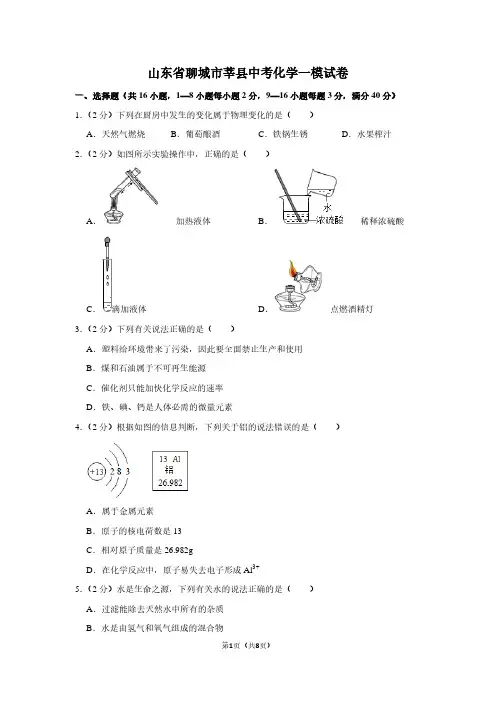 山东省聊城市莘县中考化学一模试卷 (2)