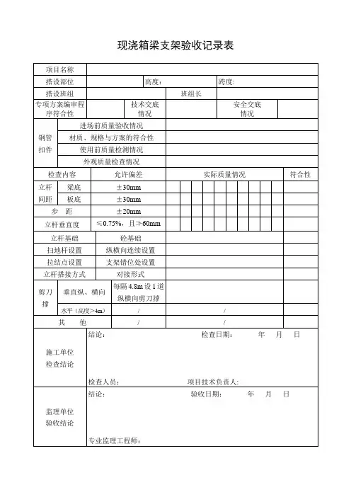 支架验收记录表【范本模板】