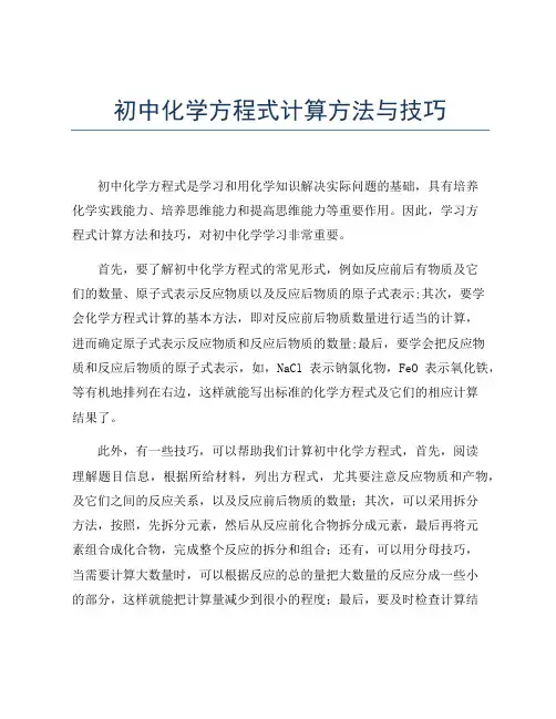 初中化学方程式计算方法与技巧