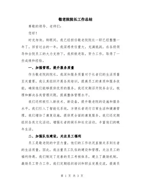 敬老院院长工作总结