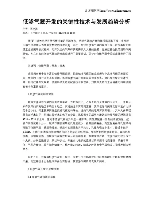 低渗气藏开发的关键性技术与发展趋势分析