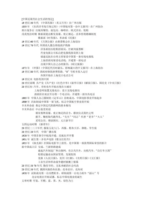 高中历史必修二：中国近现代社会生活的变迁_归纳