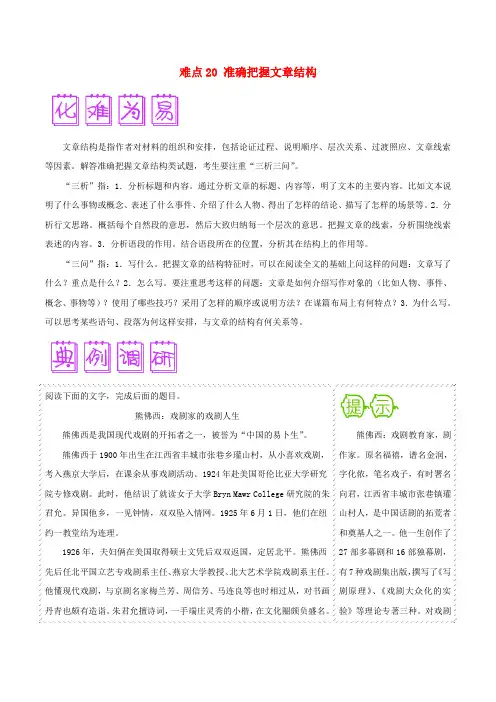 2018届高三语文难点突破100题难点20准确把握文章结构含解析