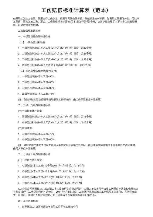 工伤赔偿标准计算表（范本）