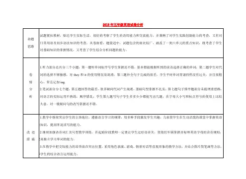 (小学教育)2019年五年级英语试卷分析