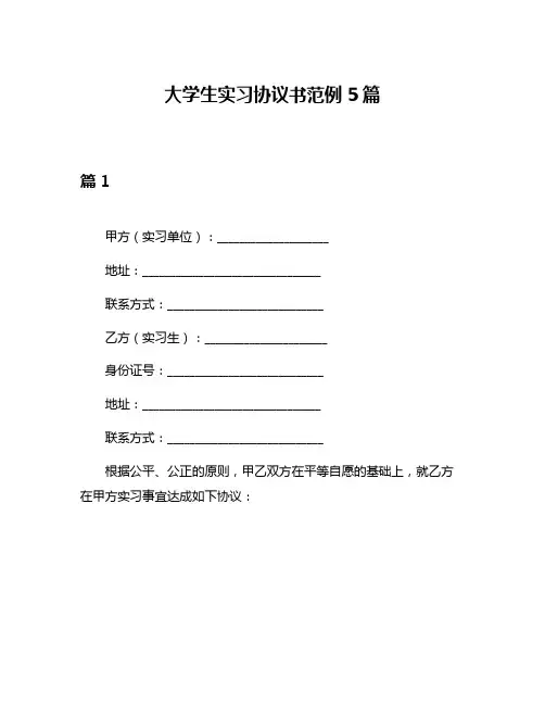 大学生实习协议书范例5篇