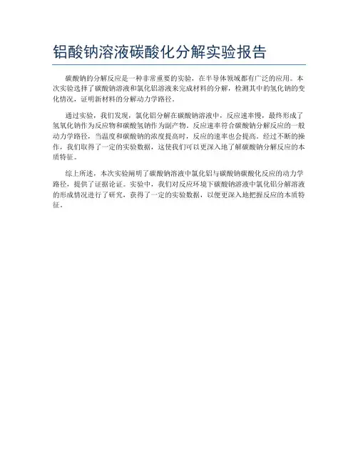 铝酸钠溶液碳酸化分解实验报告