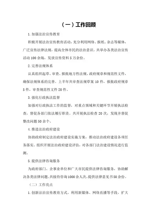 法制局上半年工作总结和某年下半年工作计划
