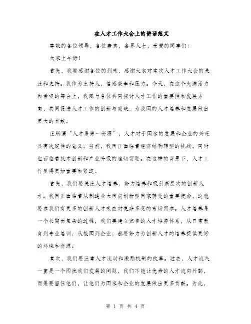 在人才工作大会上的讲话范文（二篇）