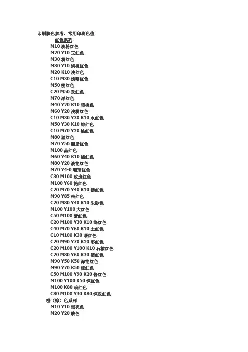 CMYK参考值..