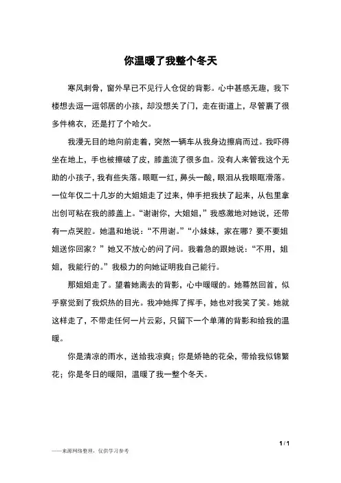 你温暖了我整个冬天_六年级作文