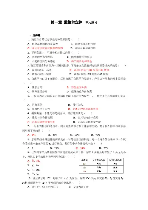 孟德尔定律练习题
