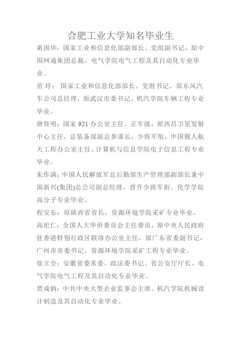 合肥工业大学知名毕业生