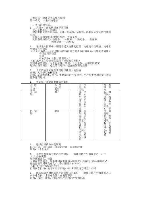 上海市高一地理会考总复习资料